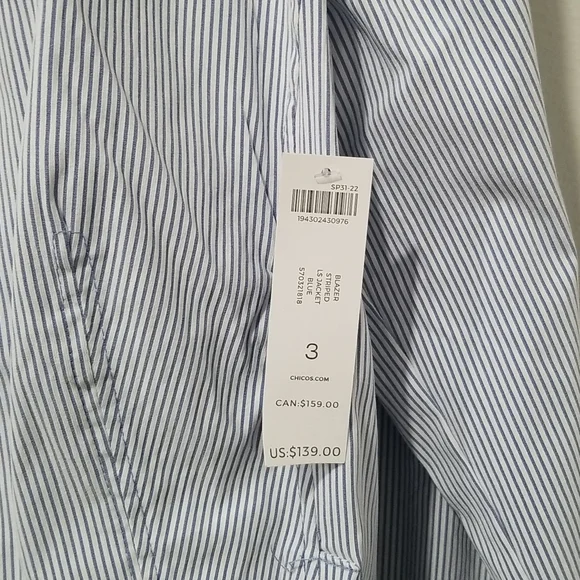 Chico's Striped Snap Blazer, Sz 3 - Picture 6 of 8